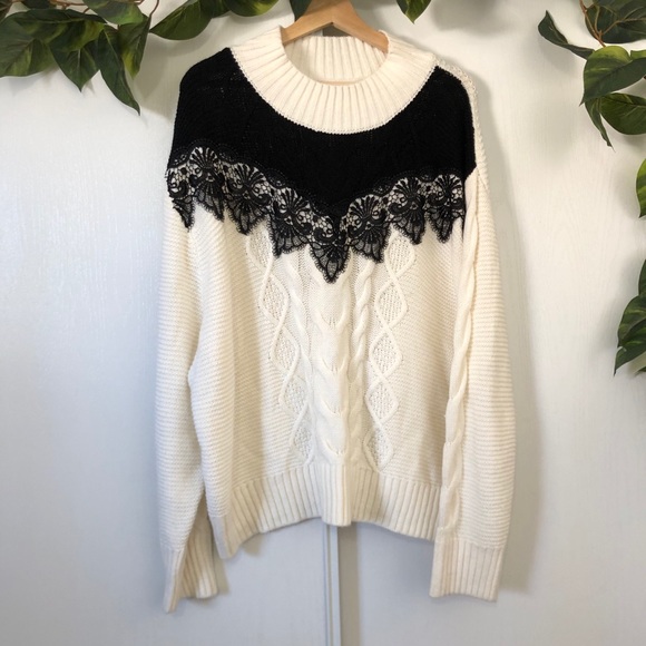 Fashion to Figure Sweaters - Fashion to Figure Lace Cable Knit Sweater